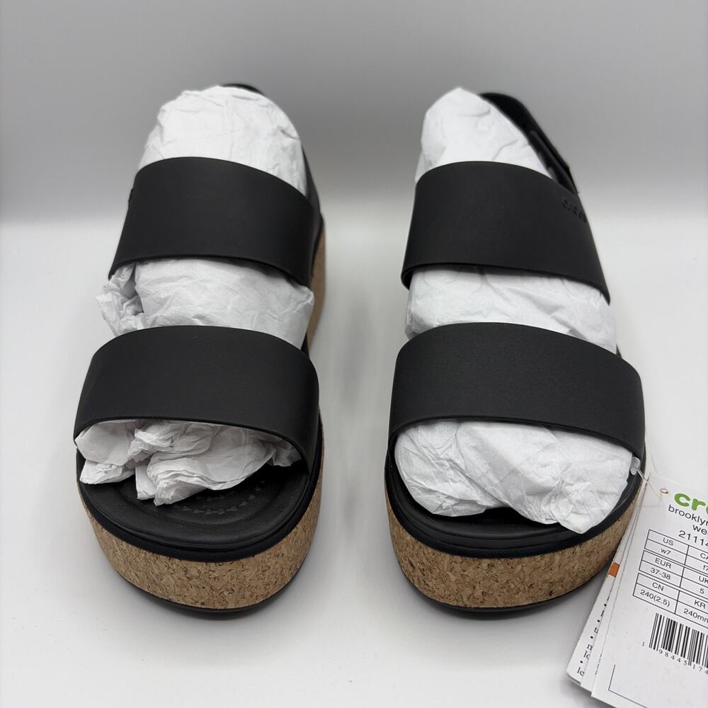 Crocs Brooklyn Cork Low Wedge Platform Sandal Women’s Sz US W 7 Black NWT - Picture 2 of 7